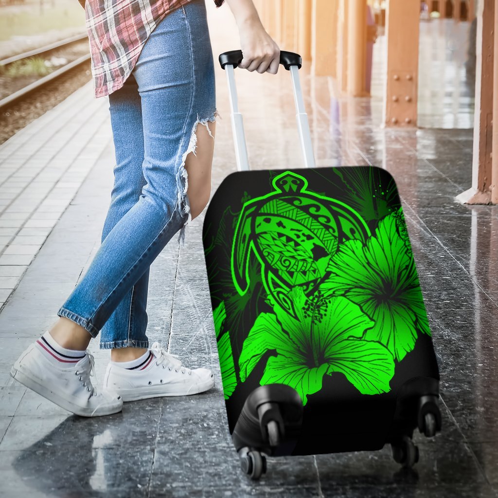 Hawaii Hibiscus Luggage Cover - Turtle Map - Green - Polynesian Pride