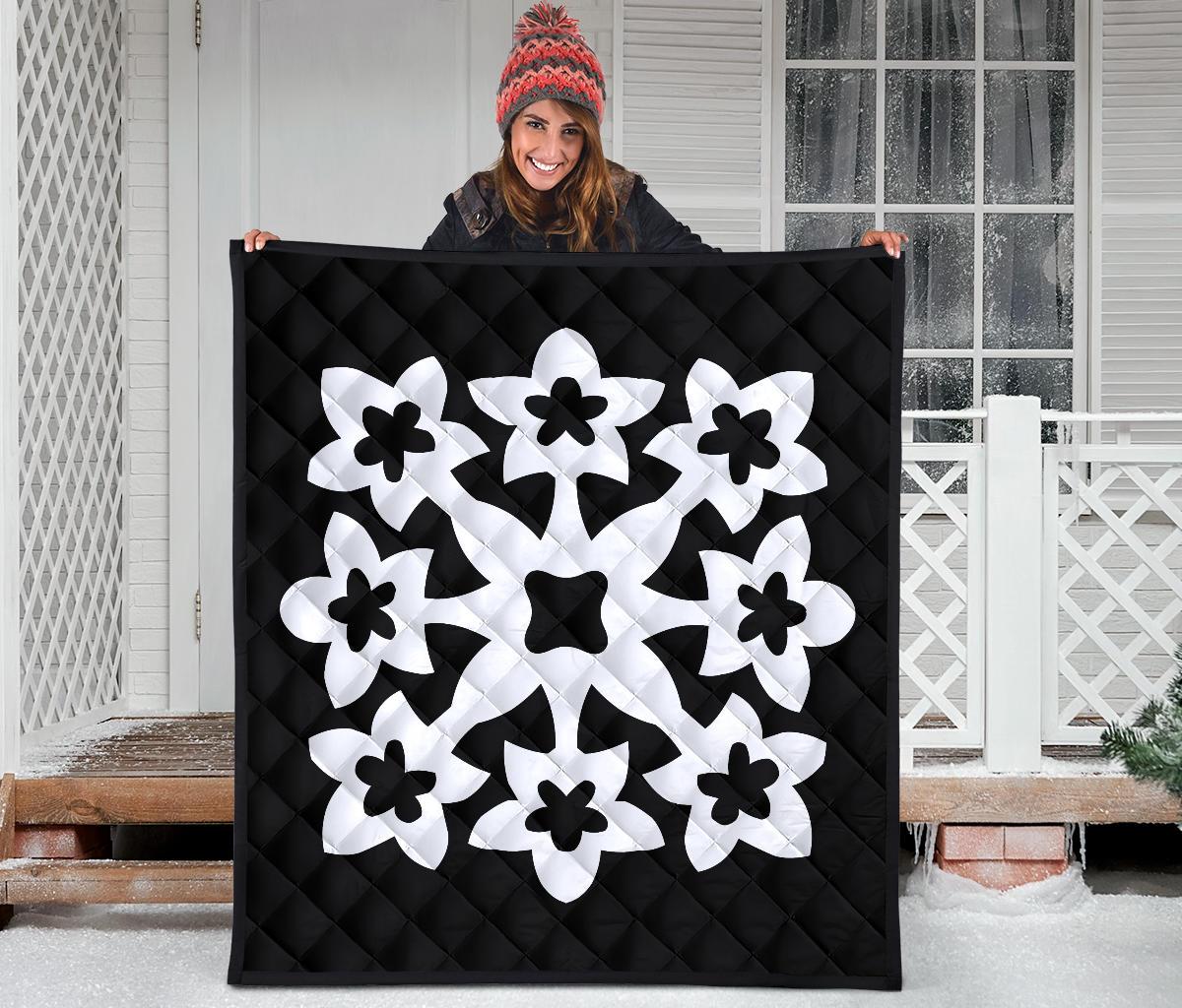 Hawaiian Premium Quilt Royal Pattern - Black And White - A1 Style - Polynesian Pride