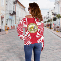 Hawaii Women's Off Shoulder Sweater - Polynesian Tattoo Flag - Polynesian Pride