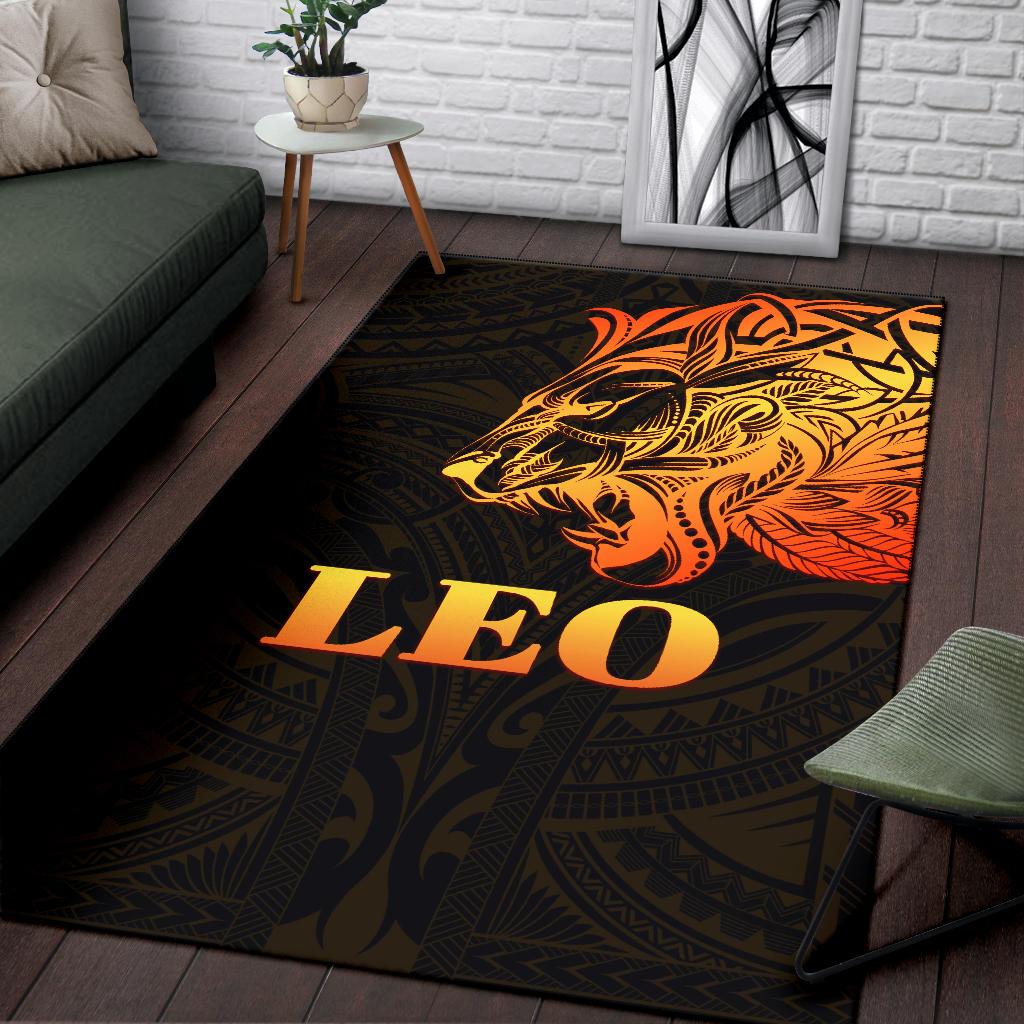 Sun In Leo Zodiac Area Rug Polynesian Tattoo Simple - Orange Black - Polynesian Pride