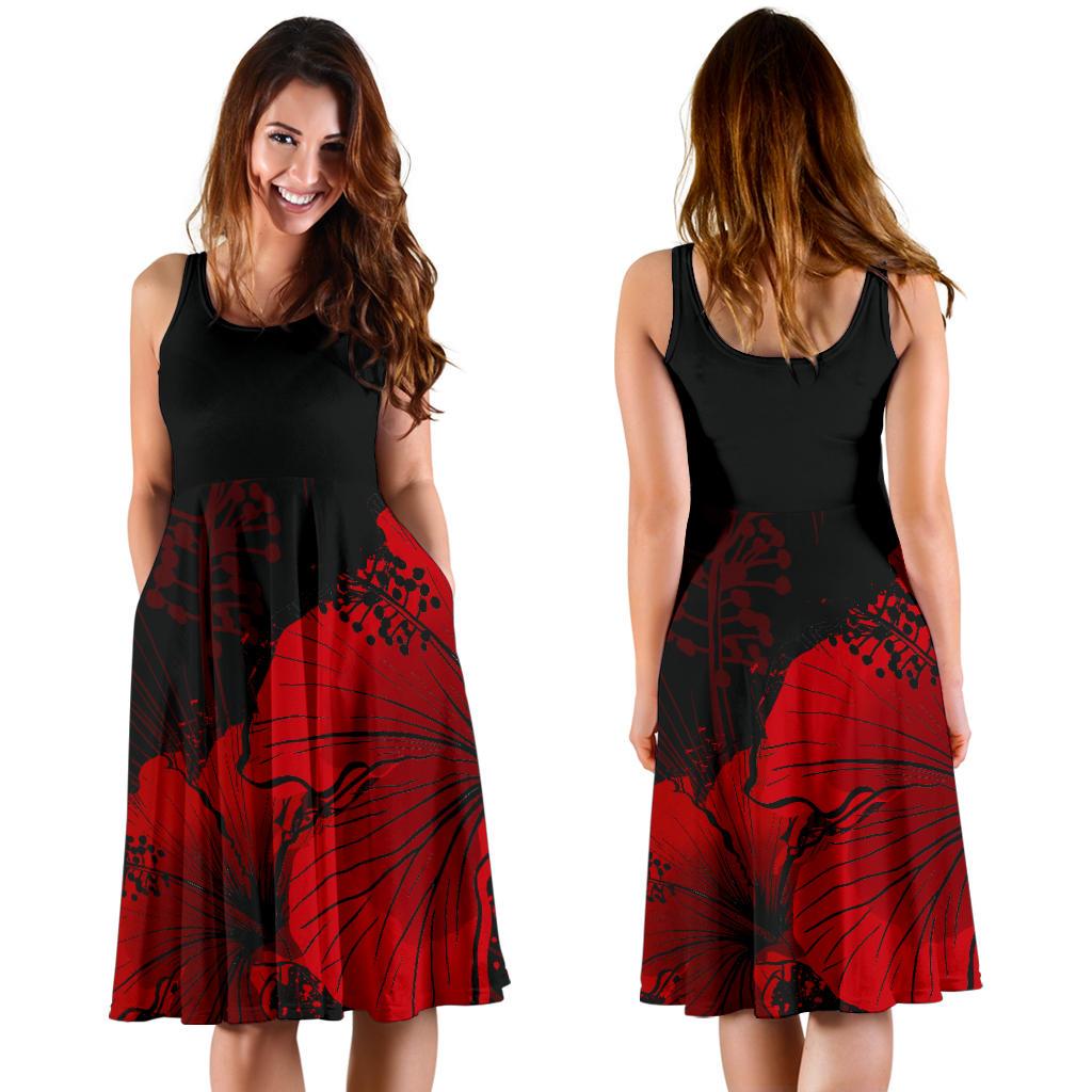 Hawaii Hibiscus Black And Red Women's Dress - Polynesian Pride