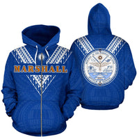 Marshall Islands All Over Zip up Hoodie Blue Sailor Style Unisex Blue - Polynesian Pride