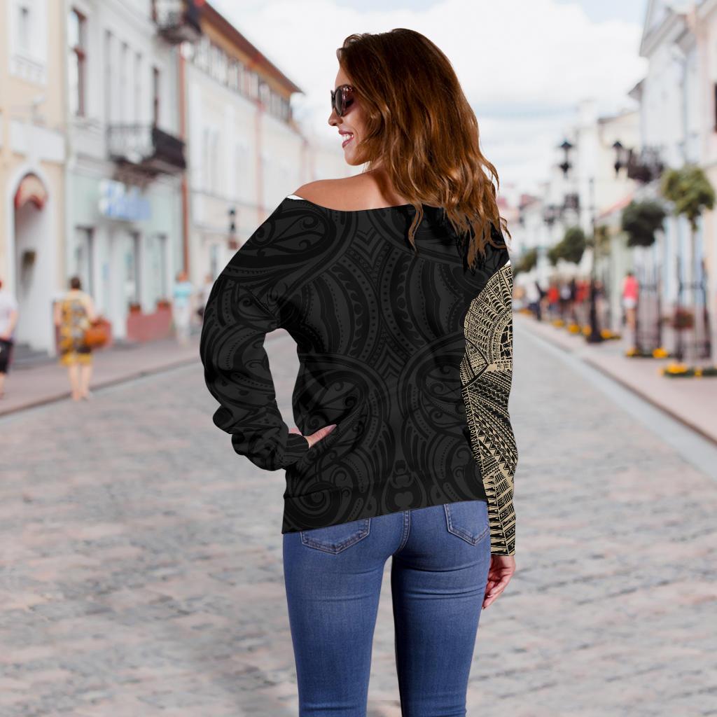 Samoa Tribal Maori Tattoo Roman Reigns Off Shoulder Sweater Gold - Polynesian Pride