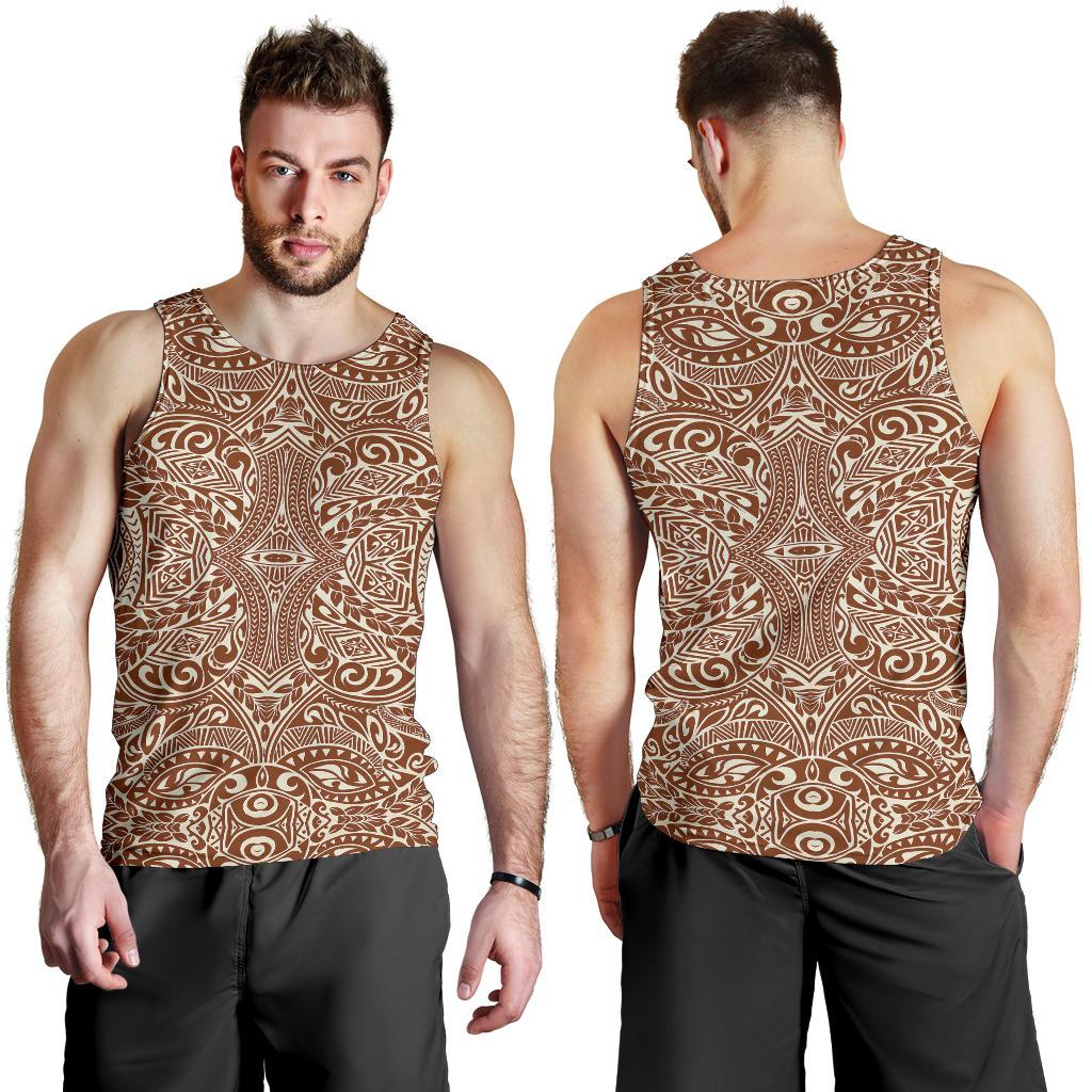 Polynesian Tribal Men's Tank Top Brown White - Polynesian Pride