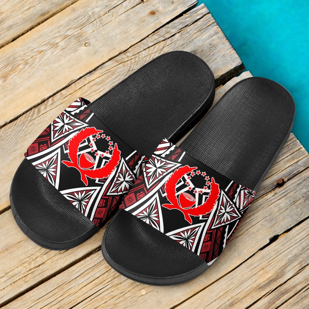 Pohnpei Sandals - Tribals Flower Special Pattern Black - Polynesian Pride