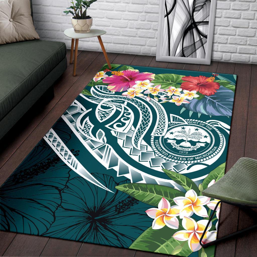 FSM Polynesian Area Rug - Summer Plumeria (Turquoise) - Polynesian Pride