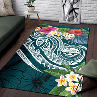FSM Polynesian Area Rug - Summer Plumeria (Turquoise) - Polynesian Pride