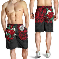 Tahiti Polynesian Men's Shorts - Hibiscus and Sea Turtle (Red) - Polynesian Pride