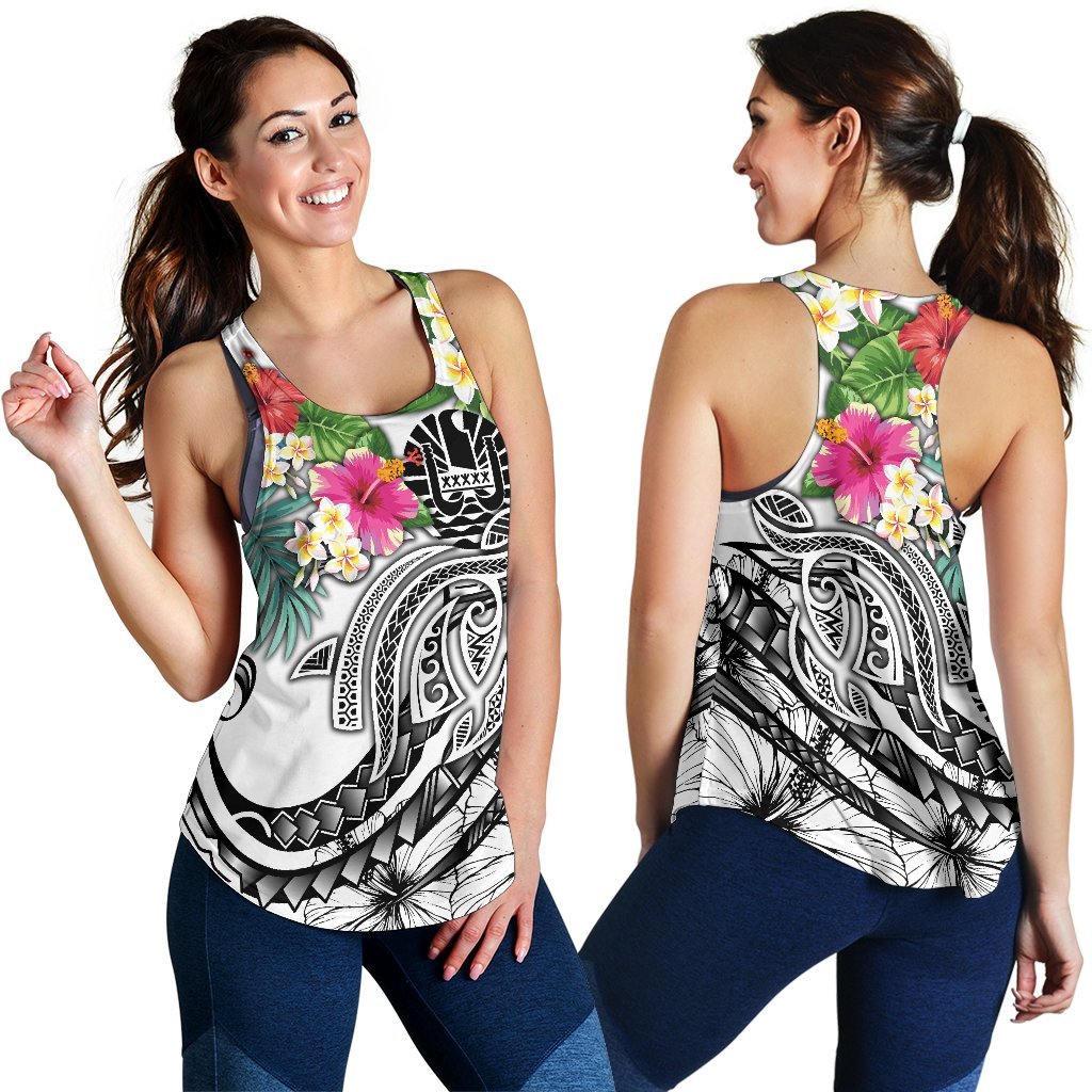 Tahiti Polynesian Women's Racerback Tank - Summer Plumeria (White) - Polynesian Pride