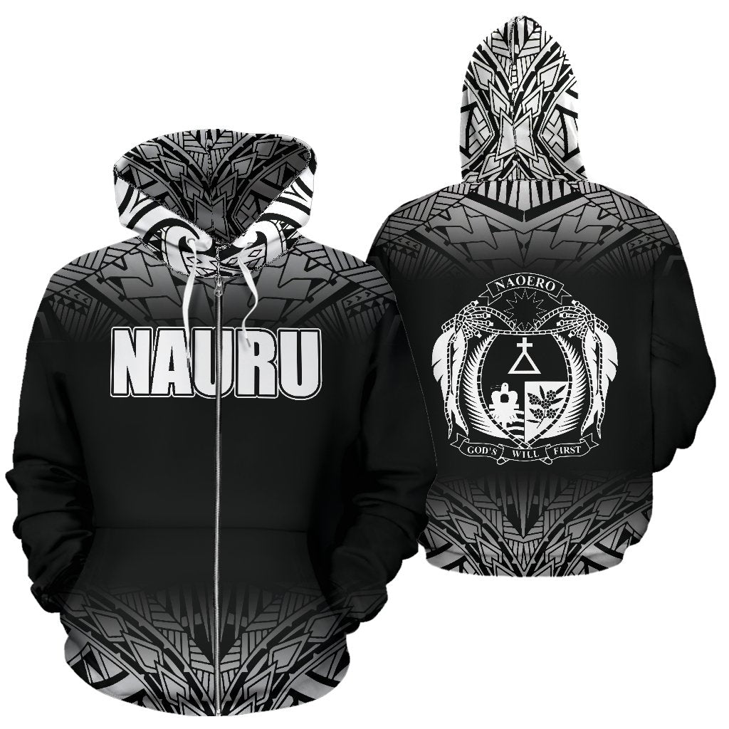 Nauru All Over Zip up Hoodie Fog Black Style Unisex Black - Polynesian Pride