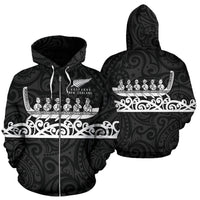 New Zealand Zip up Hoodie, Maori Waka Zipper Hoodie Black - Polynesian Pride