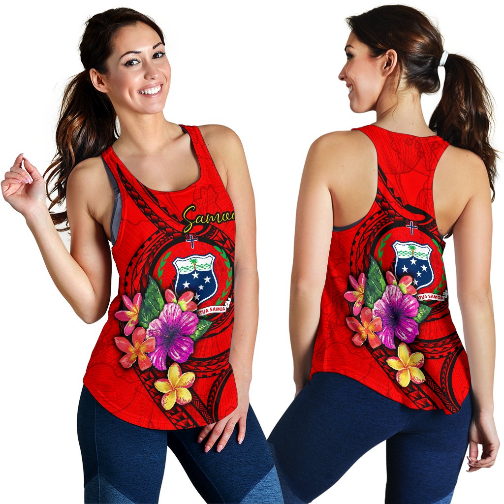 Samoa Polynesian Women's Racerback Tank - Floral With Seal Red - Polynesian Pride