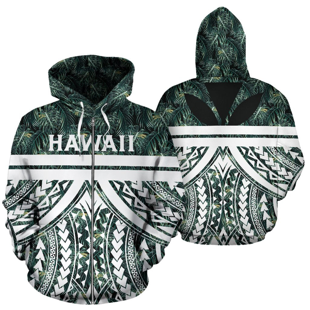Hawaii Summer Palm Tree Polynesian Kanaka Zip Hoodie Unisex Green - Polynesian Pride