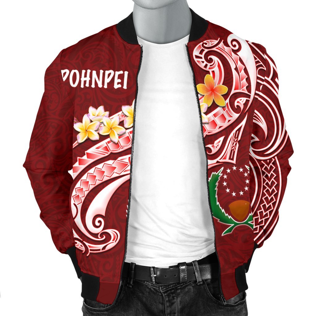 Pohnpei Men's Bomber Jacket - Pohnpei Seal Polynesian Patterns Plumeria - Polynesian Pride
