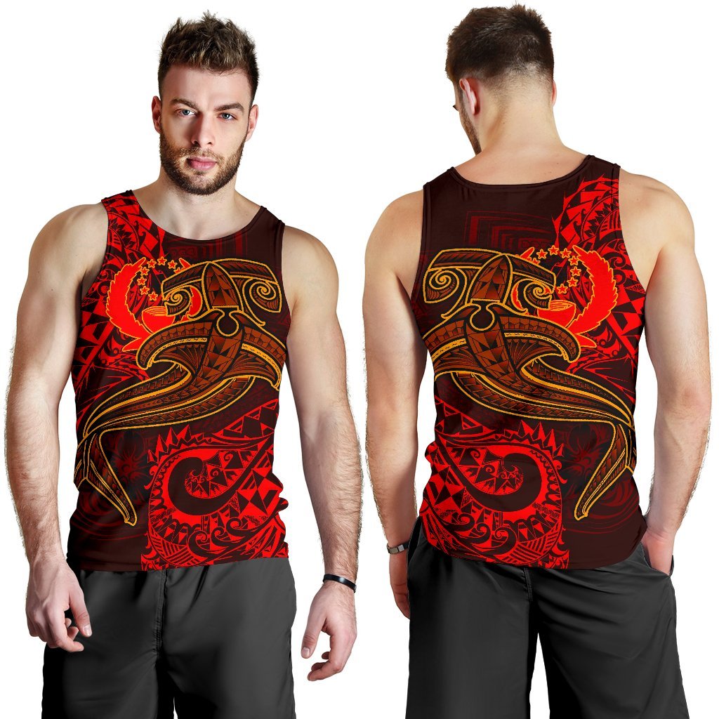 Pohnpei Men's Tank Top - Red Shark Polynesian Tattoo Red - Polynesian Pride