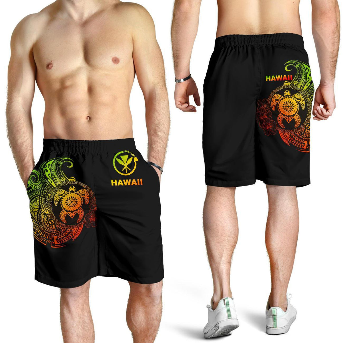 Hawaii Polynesian Pride Men's Shorts - Vintage Polynesian Turtle (Reggae) - Polynesian Pride