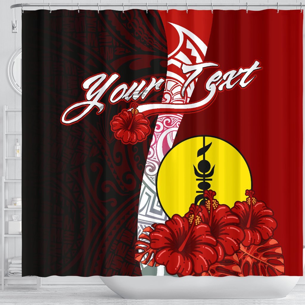 New Caledonia Polynesian Custom Personalised Shower Curtain - Coat Of Arm With Hibiscus - Polynesian Pride