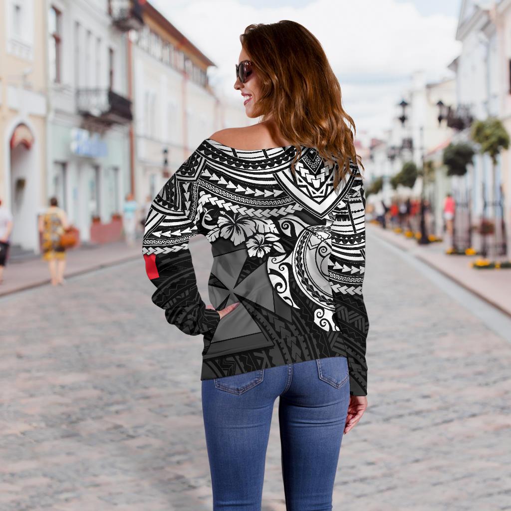 Wallis and Futuna Polynesian Women's Off Shoulder Sweater - White Turtle - Polynesian Pride
