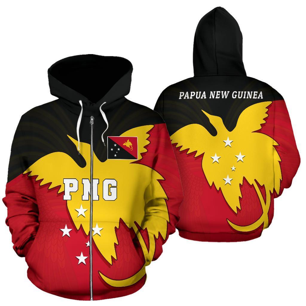 Papua New Guinea All Over Zip up Hoodie PNG Bird of Paradise Zipper Hoodie Unisex Red - Polynesian Pride
