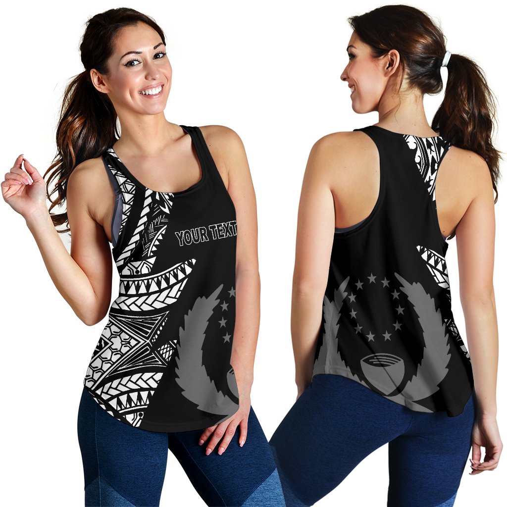 Pohnpei Personalised Custom Women's Racerback Tank - Micronesian Pattern Flash Black - Polynesian Pride