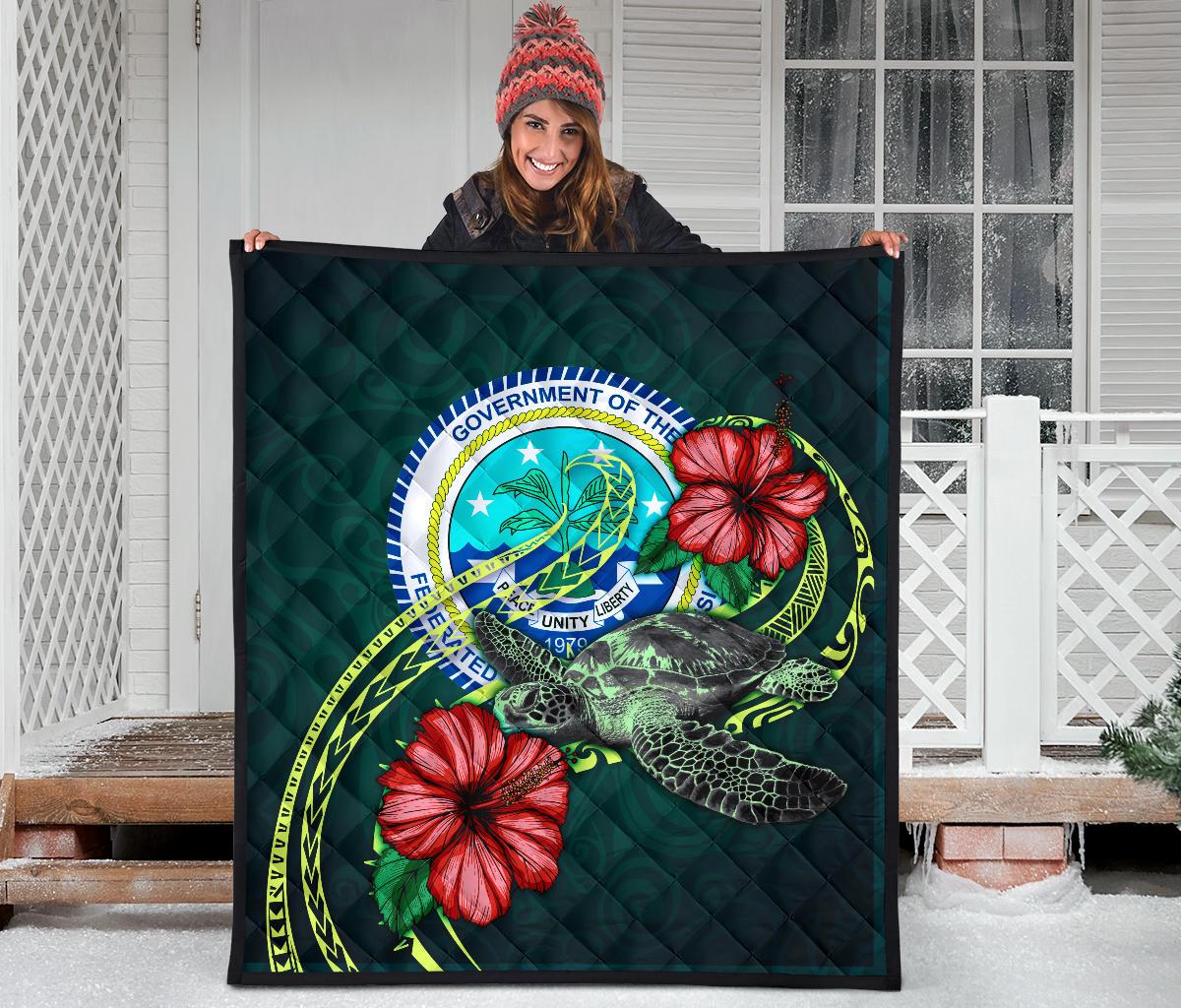 Federated States of Micronesia Premium Quilt - Green Turtle Hibiscus - Polynesian Pride