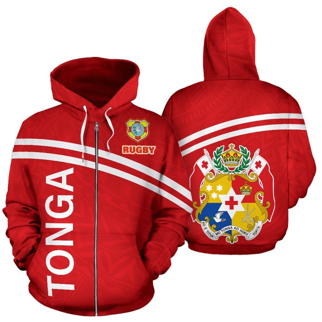 Tonga All Over Zip up Hoodie Rugby Style Unisex White - Polynesian Pride
