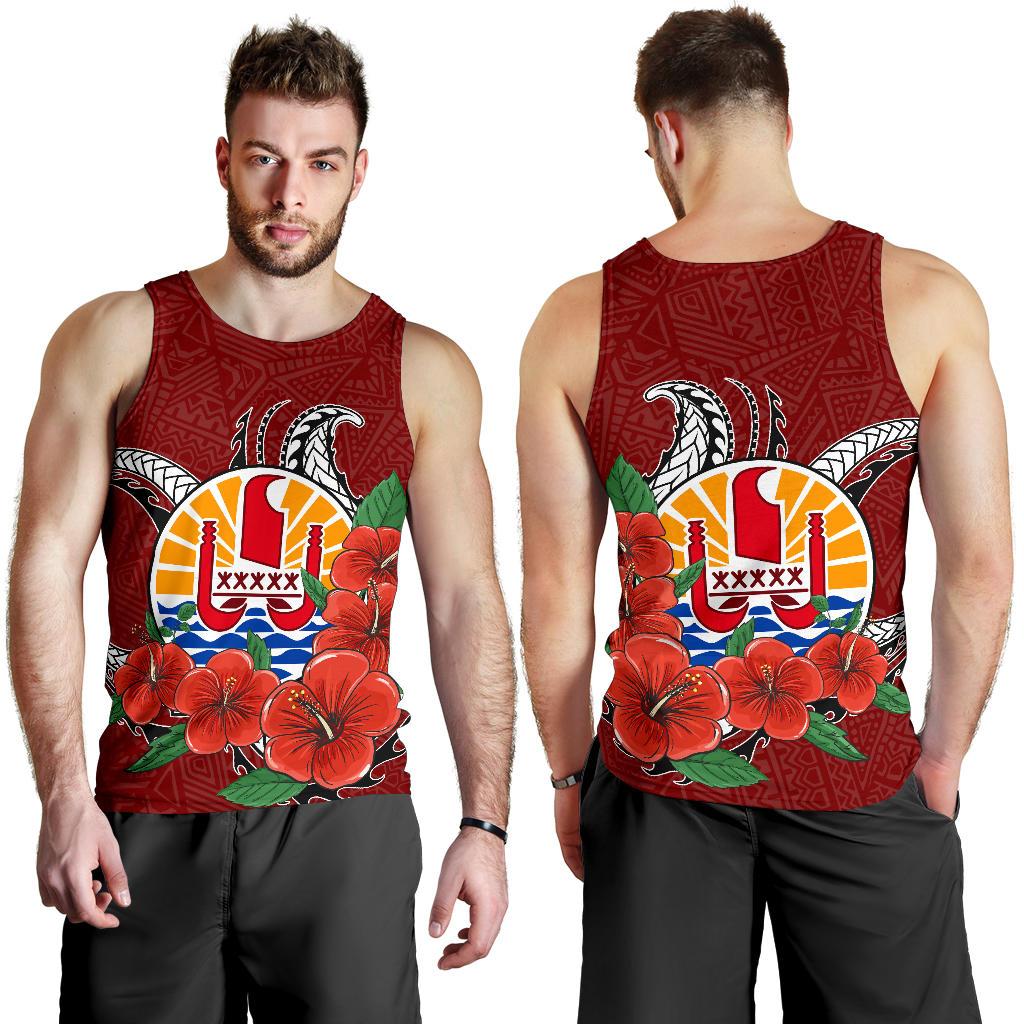 Tahiti Polynesian Men Tank Top - Hibiscus Coat of Arm Red - Polynesian Pride