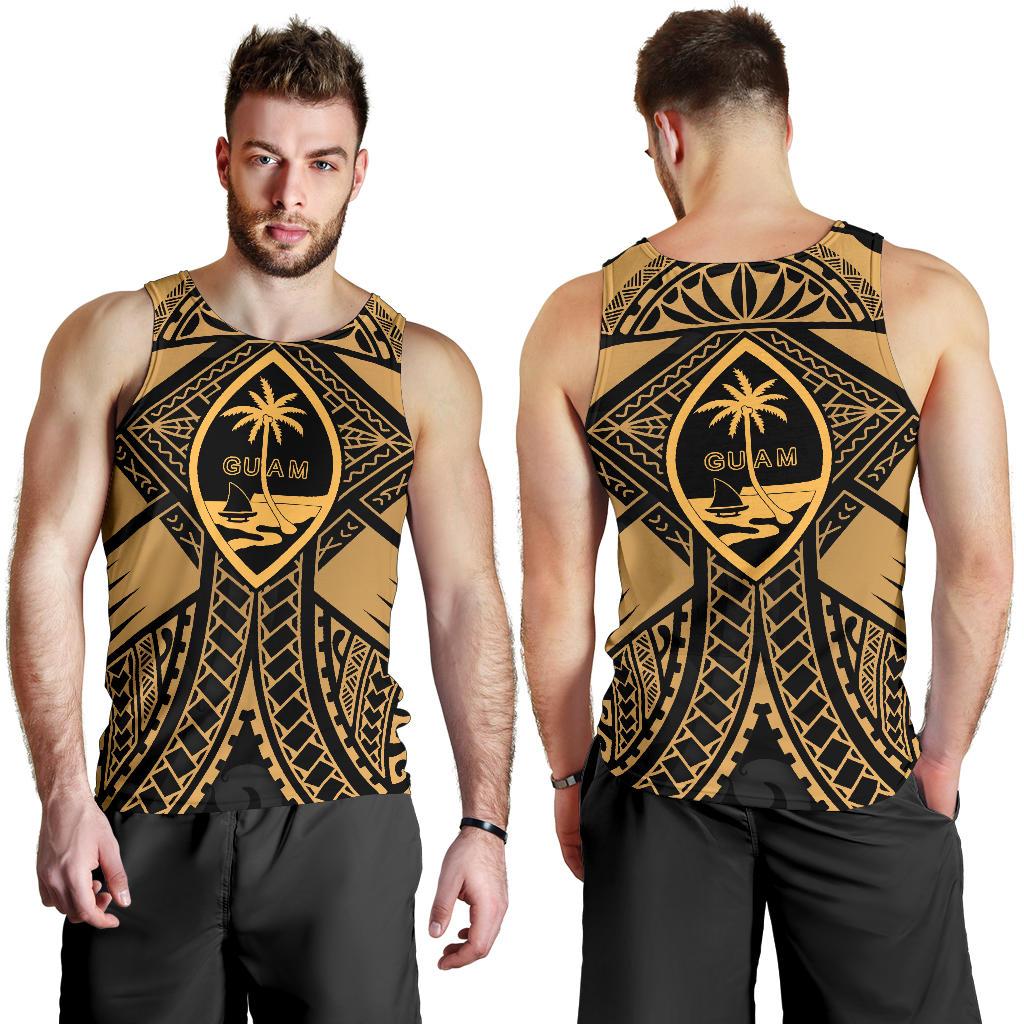 Guam Polynesian Men's Tank Top - Guam Gold Seal with Polynesian Tattoo Gold - Polynesian Pride