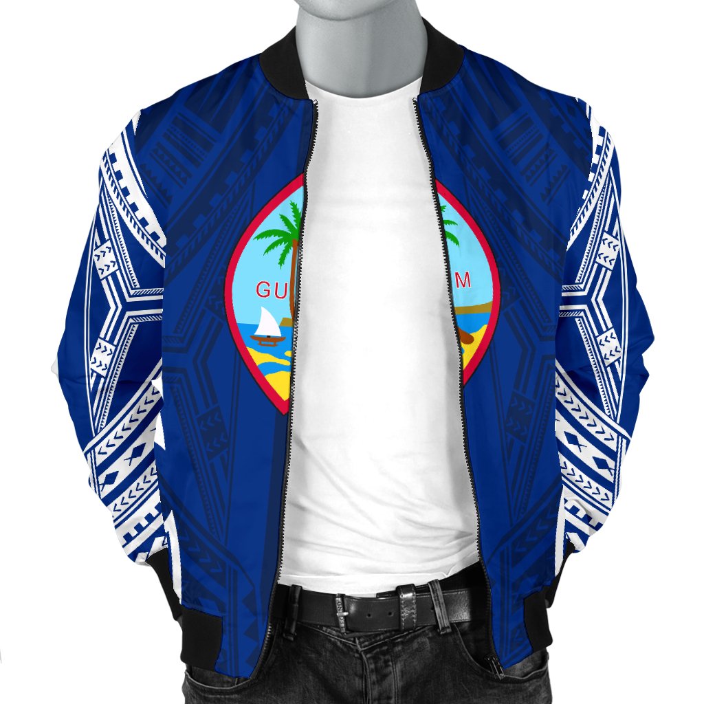 Guam Polynesian Men's Bomber Jacket - Pattern With Seal Blue Version - Polynesian Pride