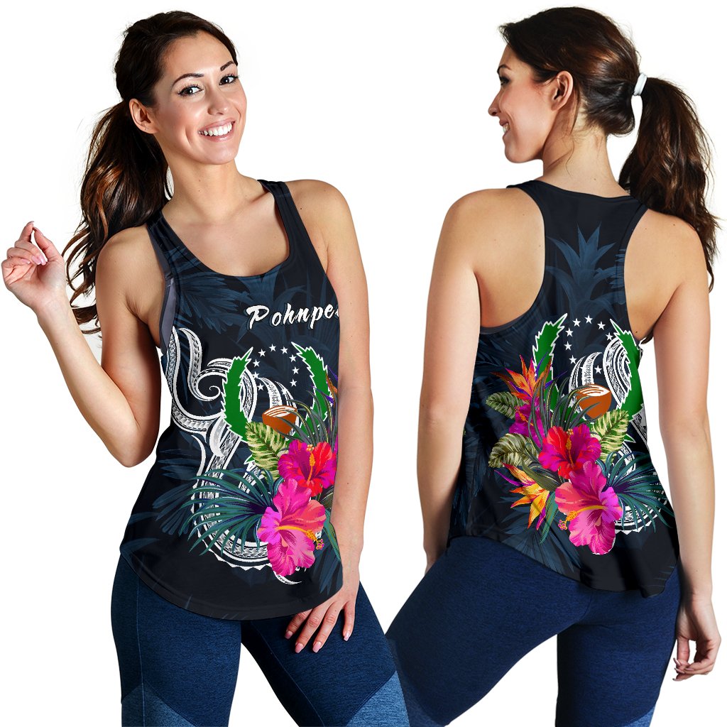 Pohnpei Micronesia Women's Racerback Tank - Tropical Flower Blue - Polynesian Pride