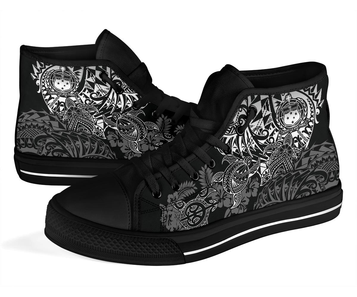 Samoa Polynesian High Top Shoes - White Turtle Flowing - Polynesian Pride