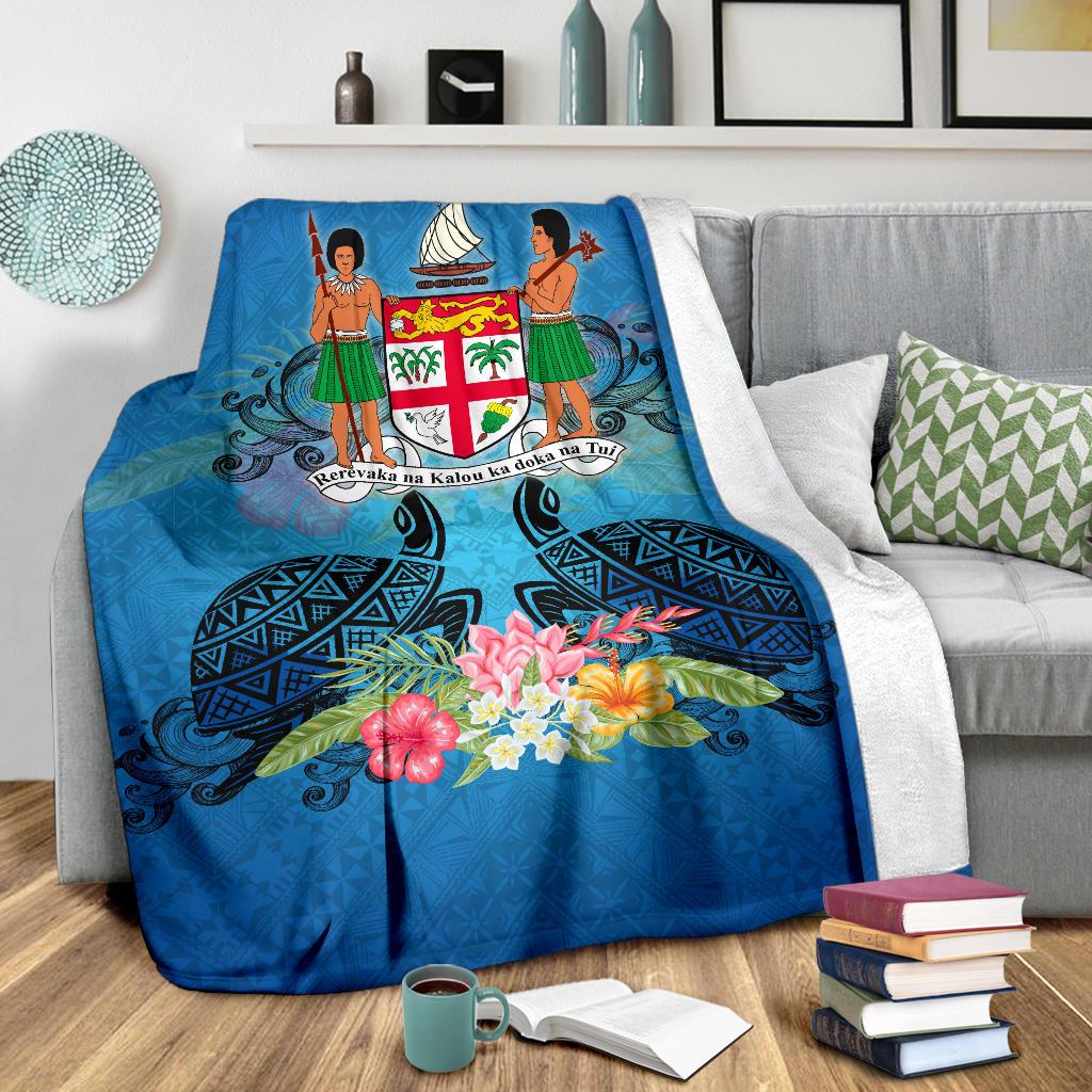 Fiji Premium Blanket - Turtle Hibiscus Tapa Patterns - Polynesian Pride