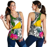 Tokelau Custom Personalised Women's Racerback Tank White - Turtle Plumeria Banana Leaf - Polynesian Pride