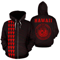 Polynesian Kakau Seal of Hawaii Zip Hoodie Red Unisex Red - Polynesian Pride