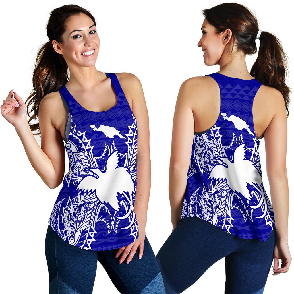 Papua New Guinea Polynesian Women Tank Top Map Blue - Polynesian Pride