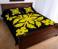 Hawaiian Quilt Bed Set Royal Pattern - Black And Yellow - B2 Style - Polynesian Pride