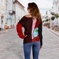 Guam Polynesian Custom Personalised Women's Off Shoulder Sweater - Coat Of Arm With Hibiscus - Polynesian Pride