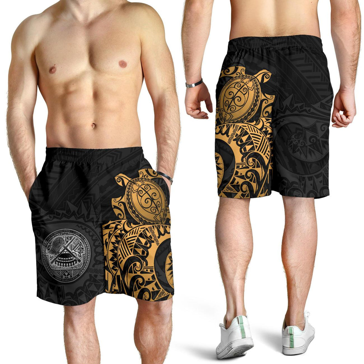 American Samoa Polynesian Shorts (Men) - Polynesian Turtle (Golden) - Polynesian Pride