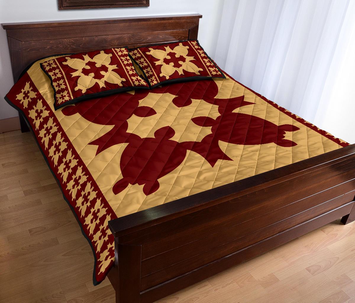 Hawaiian Quilt Pattern Traditional Turtle Quilt Bed Set - Polynesian Pride