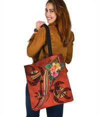 Polynesian Turtle Tote Bag - Tribal Tattoo with Hibiscus Coral - Polynesian Pride