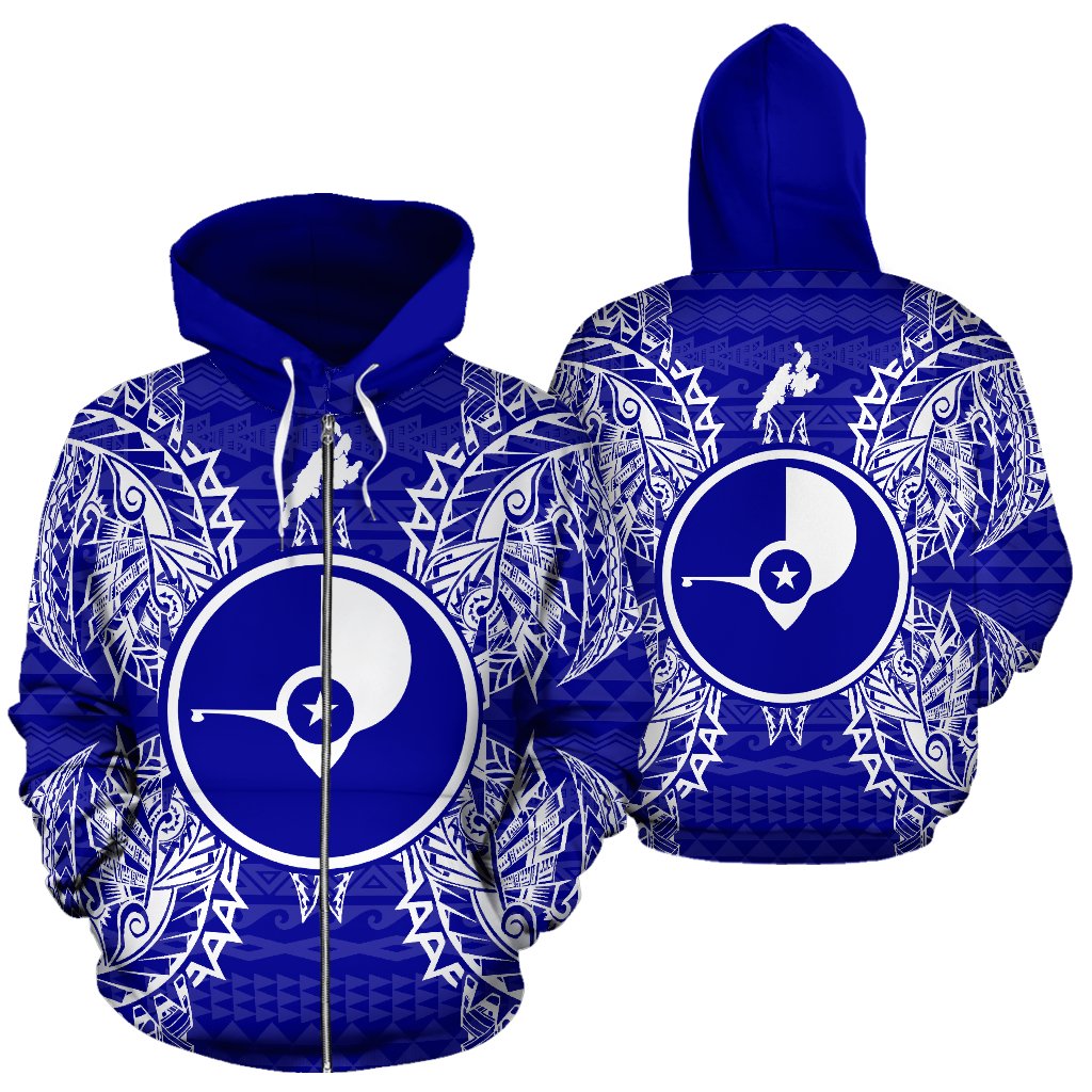 Yap Polynesian All Over Zip up Hoodie Map Blue Unisex Blue - Polynesian Pride