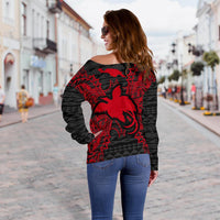 Papua New Guinea Polynesian Shoulder Sweater Map Red - Polynesian Pride