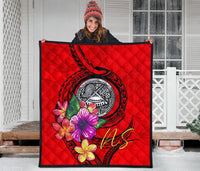 American Samoa Polynesian Premium Quilt - Floral With Seal Red - Polynesian Pride