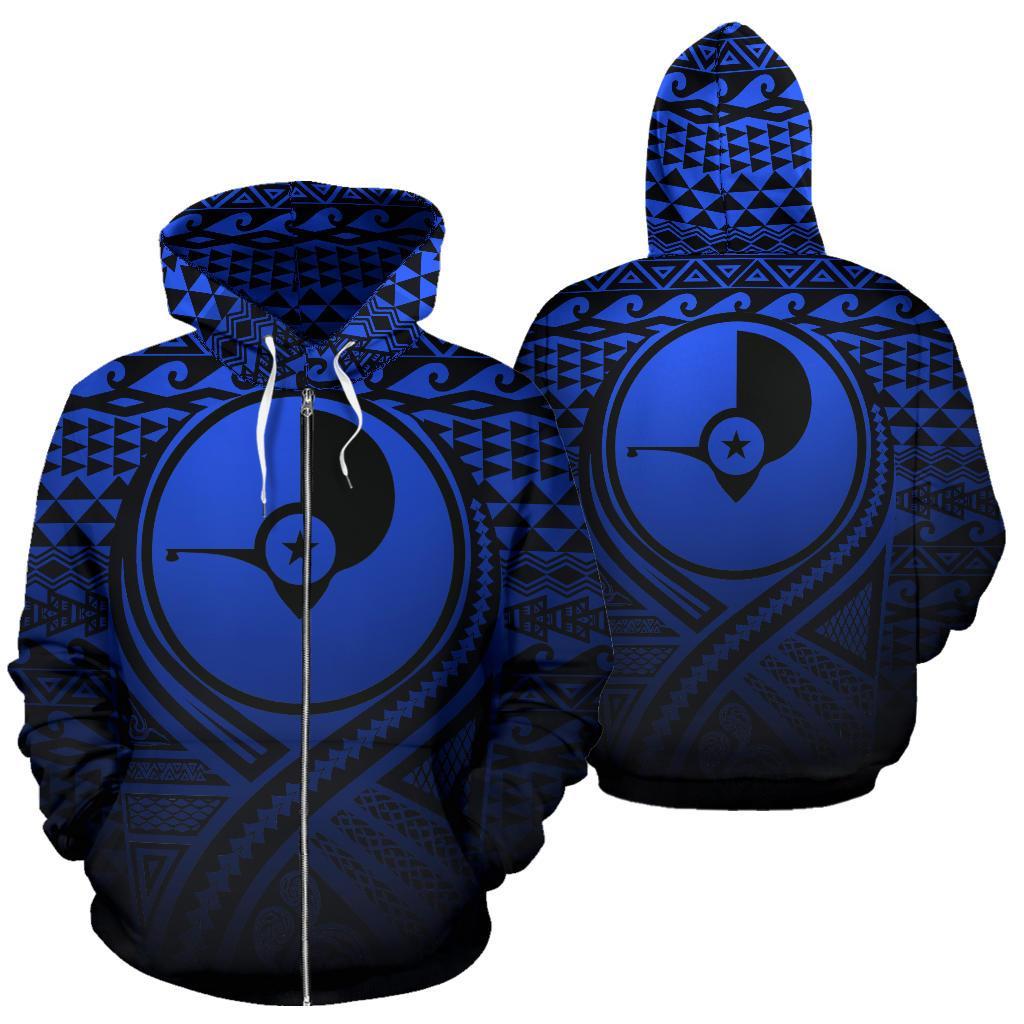 Yap All Over Zip up Hoodie Lift up Blue Unisex Blue - Polynesian Pride