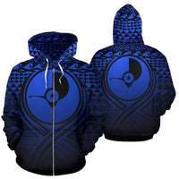 Yap All Over Zip up Hoodie Lift up Blue Unisex Blue - Polynesian Pride