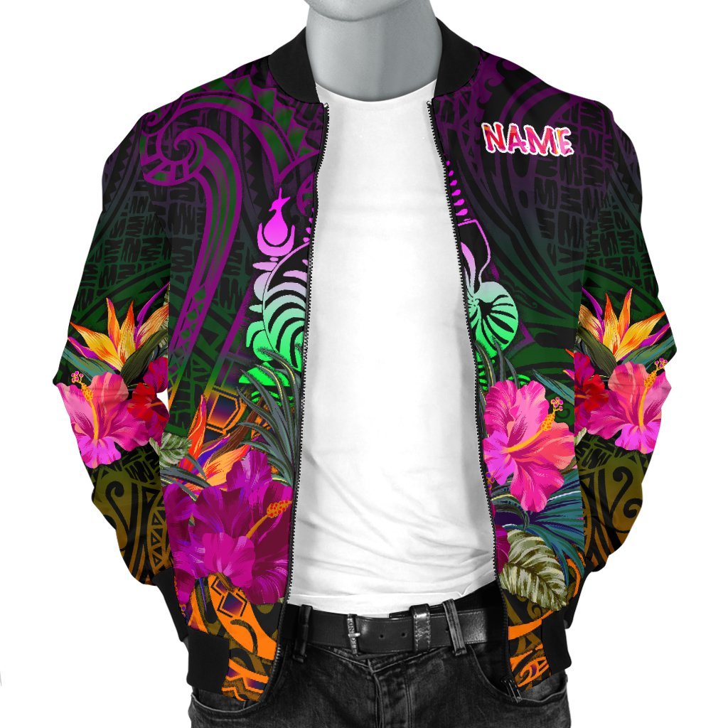 New Caledonia Polynesian Personalised Men's Bomber Jacket - Summer Hibiscus - Polynesian Pride