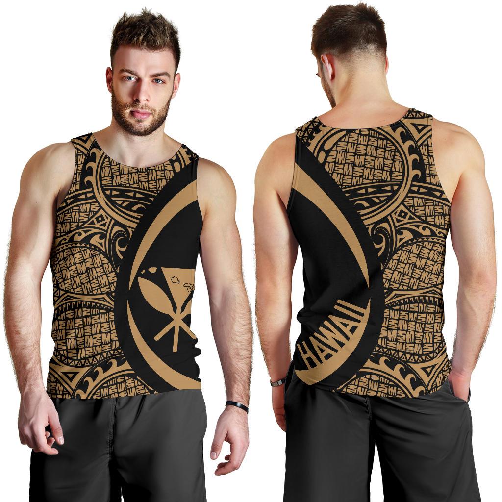 Kanaka Hawaii Map Gold Polynesian Men's Tank Top - Circle Style Gold - Polynesian Pride