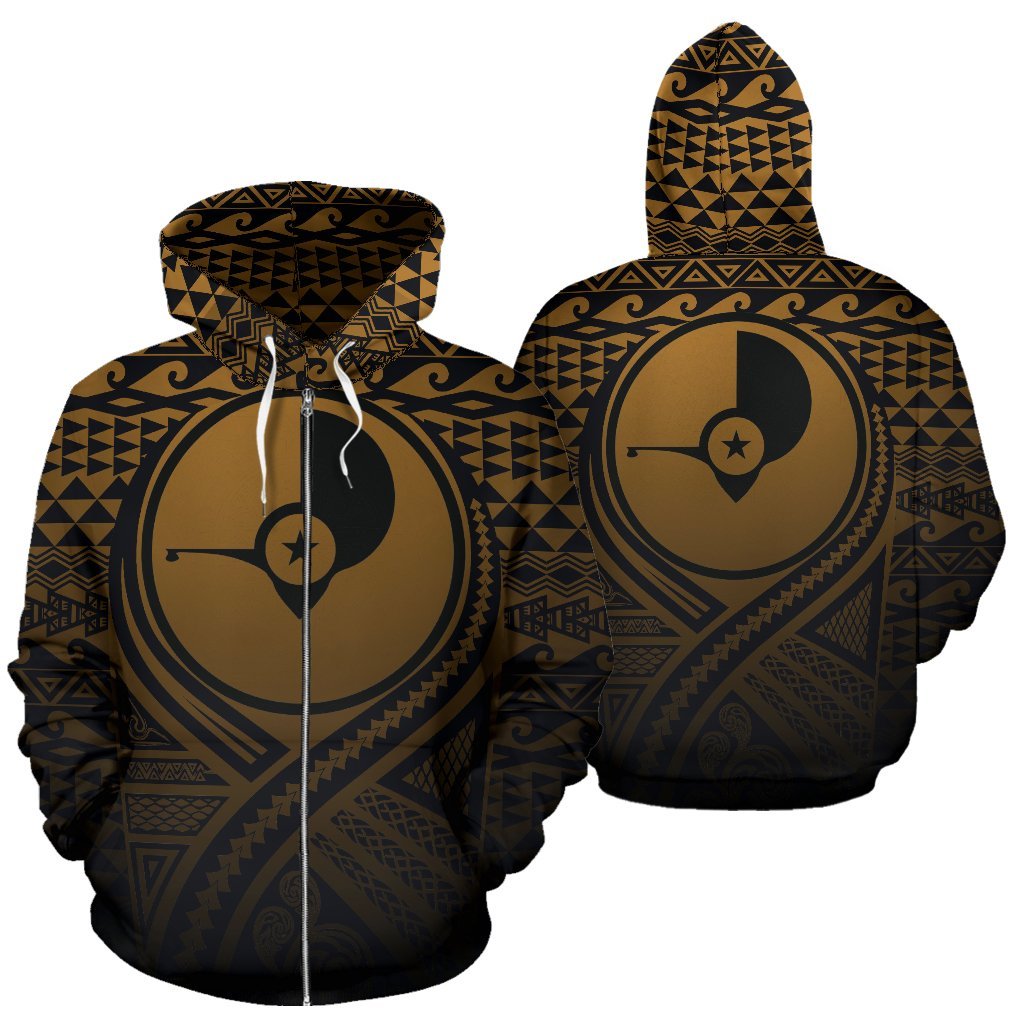 Yap All Over Zip up Hoodie Lift up Gold Unisex Gold - Polynesian Pride