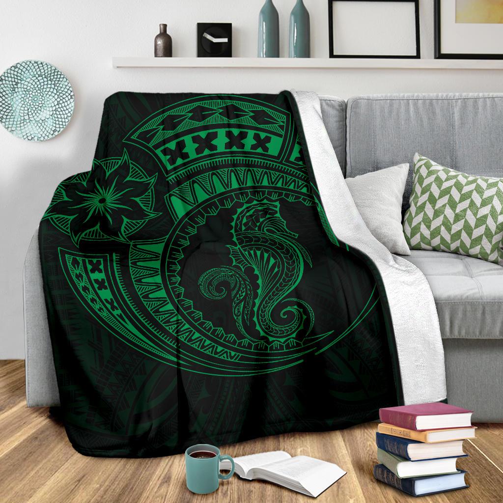 Seahorse Polynesian Blanket - Polynesian Tattoo Green - Polynesian Pride