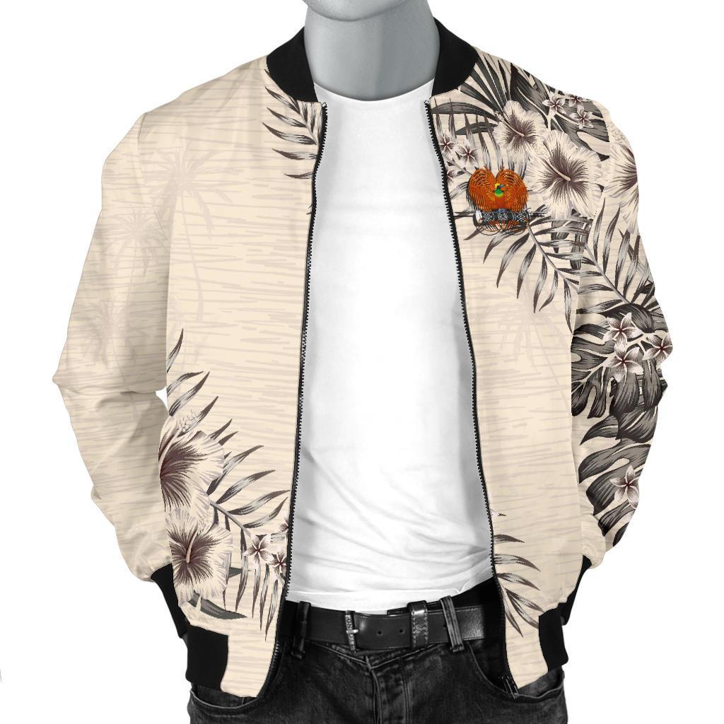 Papua New Guinea Men's Bomber Jacket - The Beige Hibiscus - Polynesian Pride